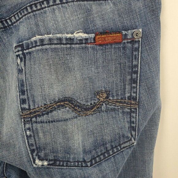Seven for all Mankind Womens Sz 32 Med Wash Distressed Bootcut Mid Rise Jeans - Picture 4 of 5
